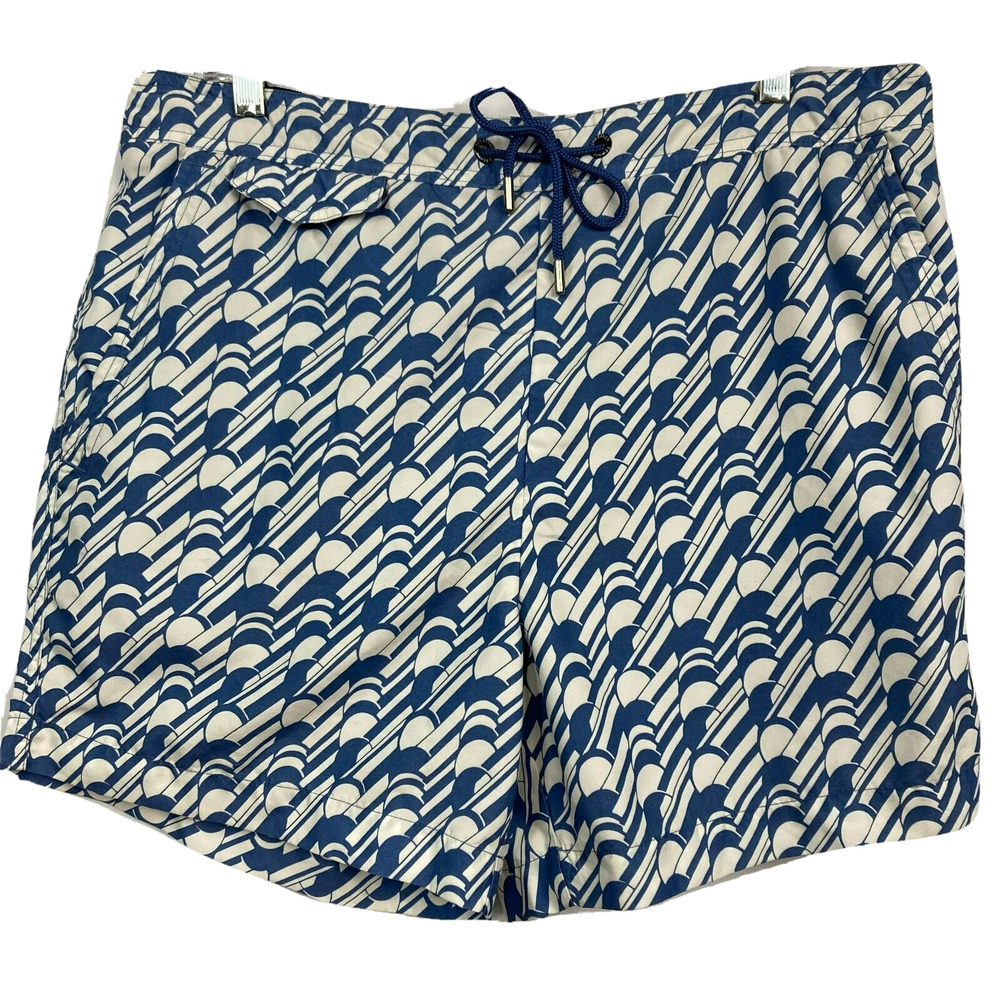 Ted Baker Swim Trunks Mens Sz 5 US L Blue White Board Drawstring Pockets Mesh